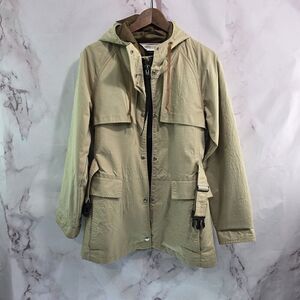 REI Jacket Womens Medium Tan Shell Waterproof Anorak Parks Rain Coat Gore Tex